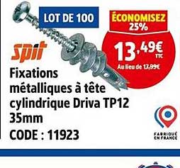 Fixations métalliques à tête cylindrique Driva TP12 35mm