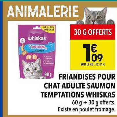 FRIANDISES POUR CHAT ADULTE SAUMON TEMPTATIONS WHISKAS
