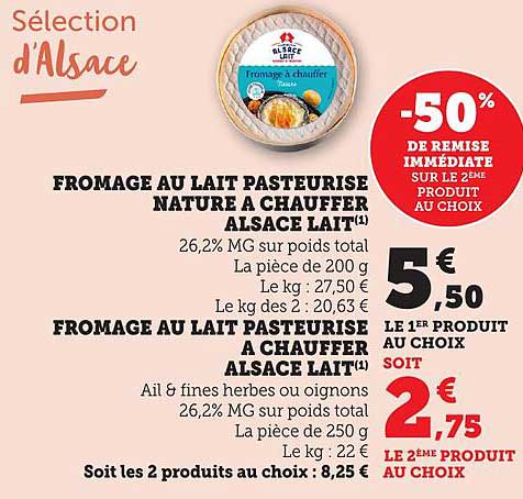 FROMAGE AU LAIT PASTEURISE NATURE A CHAUFFER ALSACE LAIT