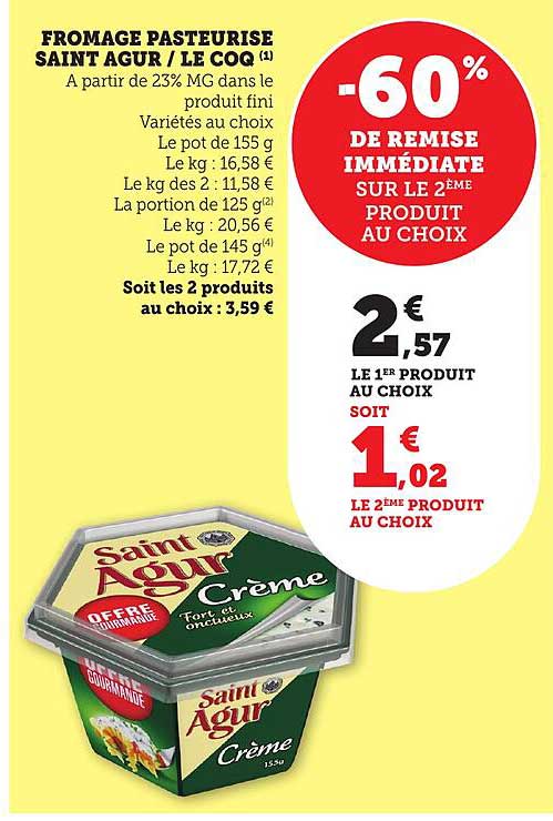FROMAGE PASTEURISE SAINT AGUR / LE COQ