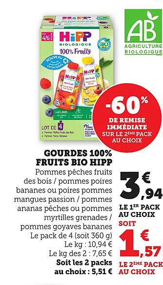GOURDES 100% FRUITS BIO HIPP