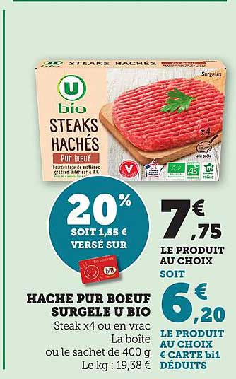 HACHE PUR BOEUF SURGELE U BIO