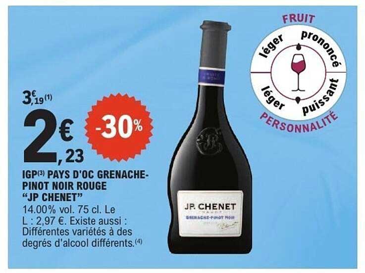 IGP PAYS D'OC GRENACHE-PINOT NOIR ROUGE "JP CHENET"