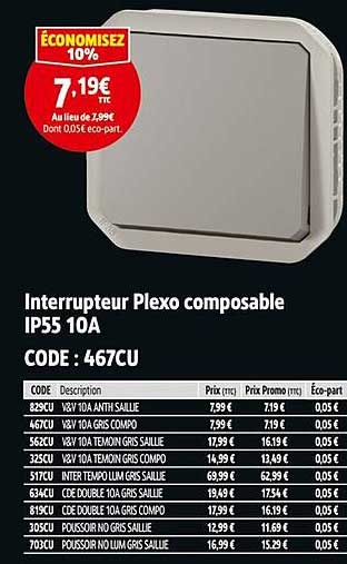 Interrupteur Plexo composable IP55 10A