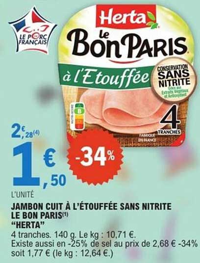 JAMBON CUIT À L’ÉTOUFFÉE SANS NITRITE LE BON PARIS