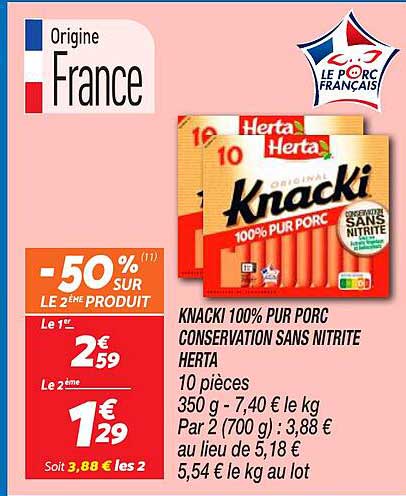 KNACKI 100% PUR PORC CONSERVATION SANS NITRITE HERTA