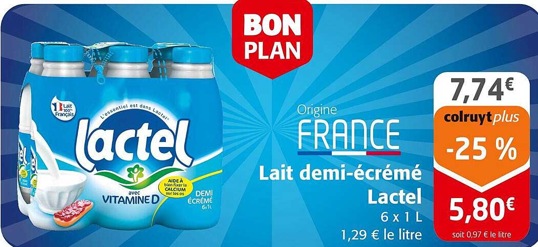 Lait demi-écrémé Lactel 6 x 1L