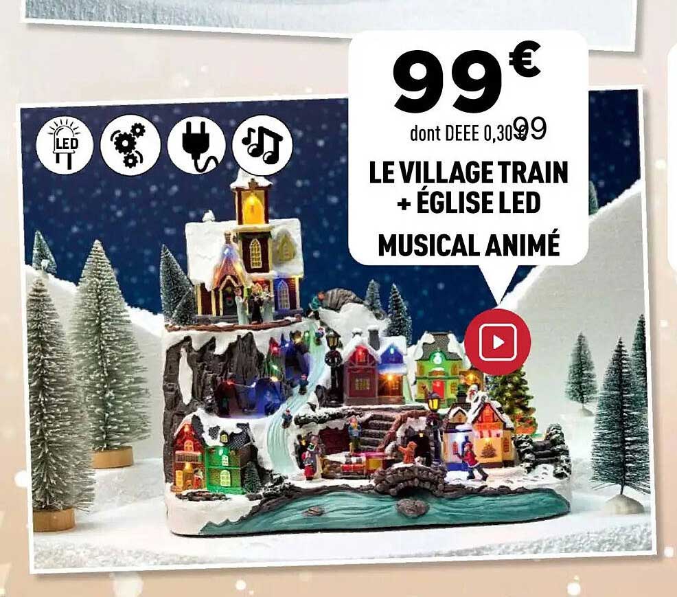 LE VILLAGE TRAIN + ÉGLISE LED MUSICAL ANIMÉ