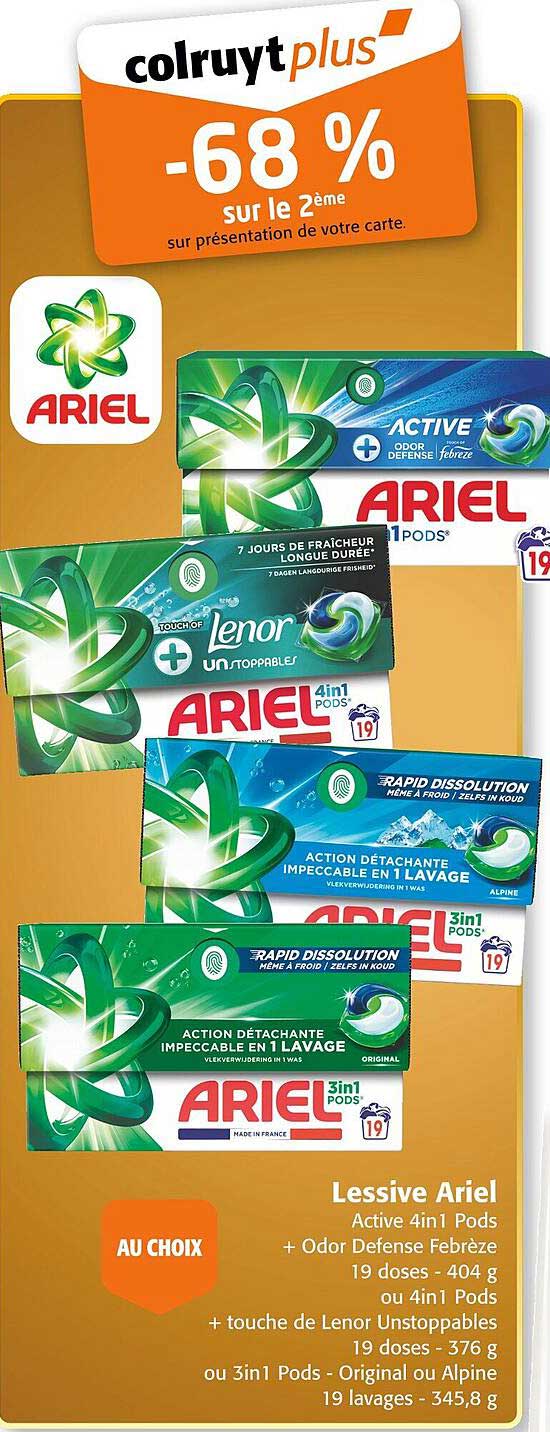 Lessive Ariel Active 4in1 Pods et Odor Defense Febrezé