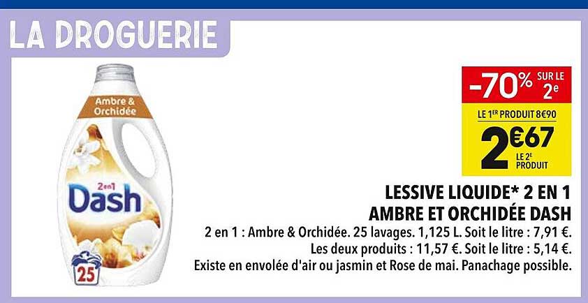 LESSIVE LIQUIDE* 2 EN 1 AMBRE ET ORCHIDÉE DASH