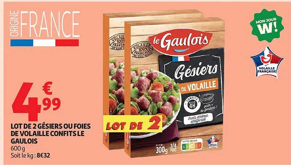 LOT DE 2 GÉSiers OU FOIES DE VOLAILLE CONFITS LE GAULOIS