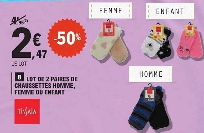 LOT DE 2 PAIRES DE CHAUSETTES HOMME, FEMME OU ENFANT
