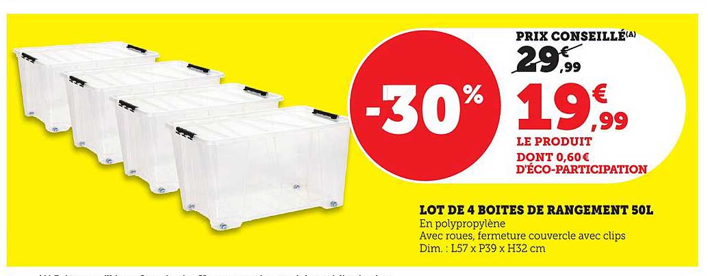 LOT DE 4 BOITES DE RANGEMENT 50L