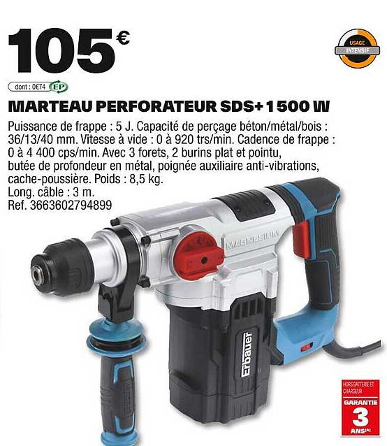 MARTEAU PERFORATEUR SDS+ 1500 W