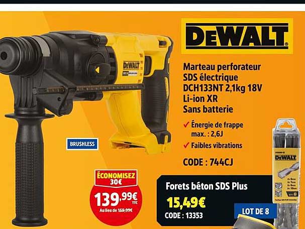 Marteau perforateur SDS électrique DCH133NT 2,1kg 18V Li-ion XR Sans batterie