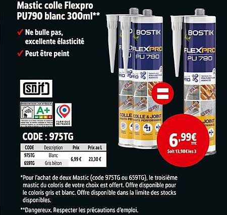 Mastic colle Flexpro PU790 blanc 300ml**