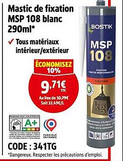 Mastic de fixation MSP 108 blanc 290ml*