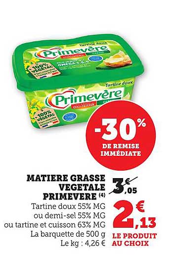 MATIERE GRASSE VEGETALE PRIMEVÈRE