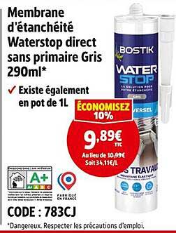 Membrane d'étanchéité Waterstop direct sans primaire Gris 290ml*