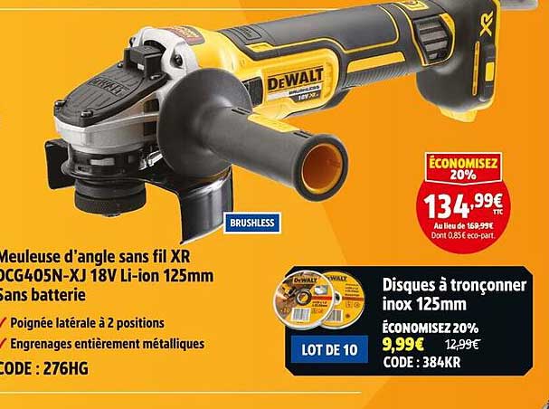 Meuleuse d’angle sans fil XR DCG405N-XJ 18V Li-ion 125mm