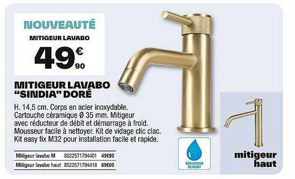 MITIGEUR LAVABO “SINDIA” DORÉ