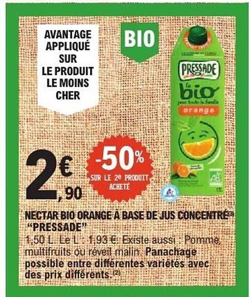 NECTAR BIO ORANGE À BASE DE JUS CONCENTRÉ "PRESSADE"