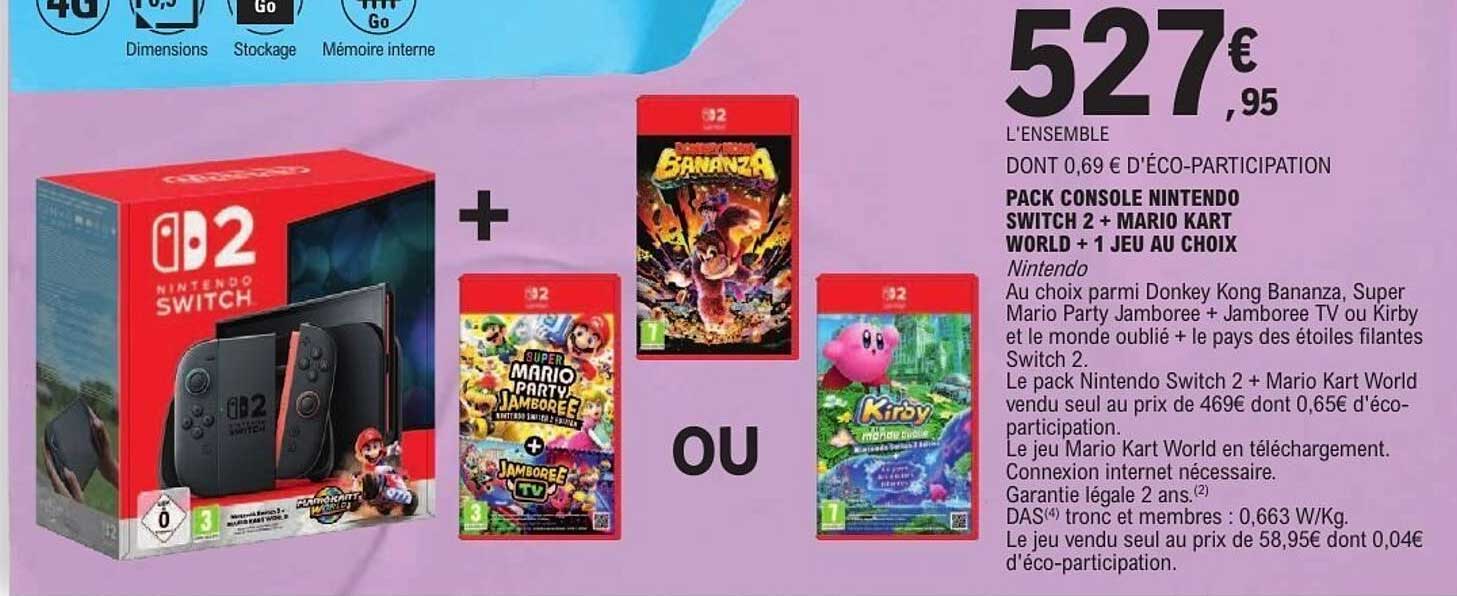 PACK CONSOLE NINTENDO SWITCH 2 + MARIO KART WORLD + 1 JEU AU CHOIX