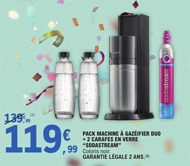 PACK MACHINE À GAZÉIFIER DUO + 2 CARAFES EN VERRE "SODASTREAM"
