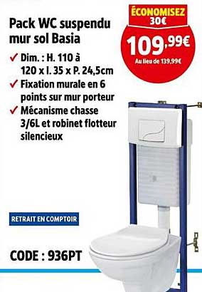 Pack WC suspendu mur sol Basia