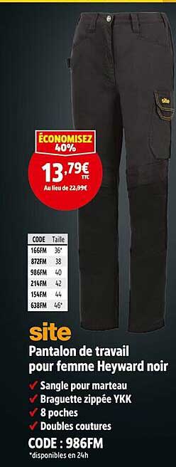 Pantalon de travail pour femme Heyward noir