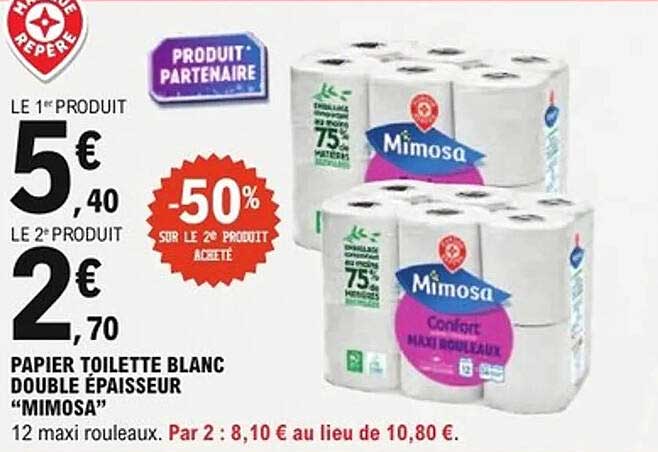 Papier toilette blanc double épaisseur "Mimos"
