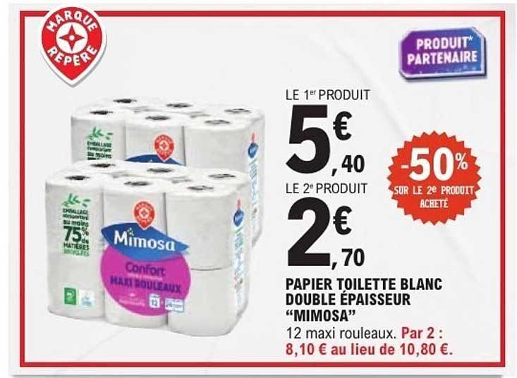 PAPIER TOILETTE BLANC DOUBLE ÉPAISSEUR "MIMOSA"