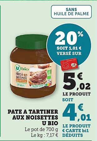 PÂTE À TARTINER AUX NOISETTES U BIO