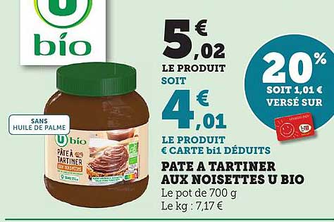 PÂTE À TARTINER AUX NOISETTES U BIO