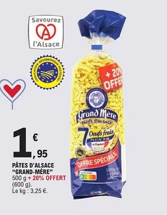 PÂTES D’ALSACE "GRAND-MÈRE" 500 g + 20% OFFERT