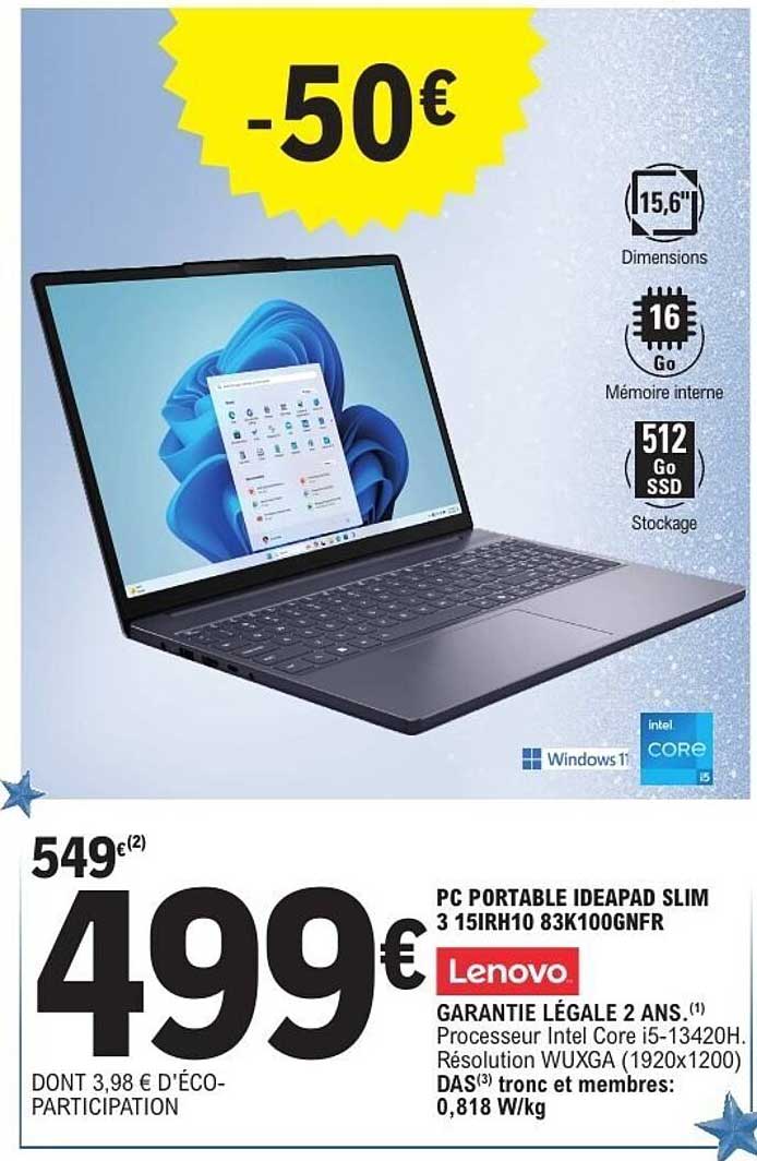 PC PORTABLE IDEAPAD SLIM 3 15IRH10 83K100GNFR
