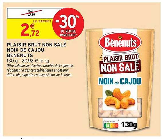 PLAISIR BRUT NON SALÉ NOIX DE CAJOU BÉNÉNUTS