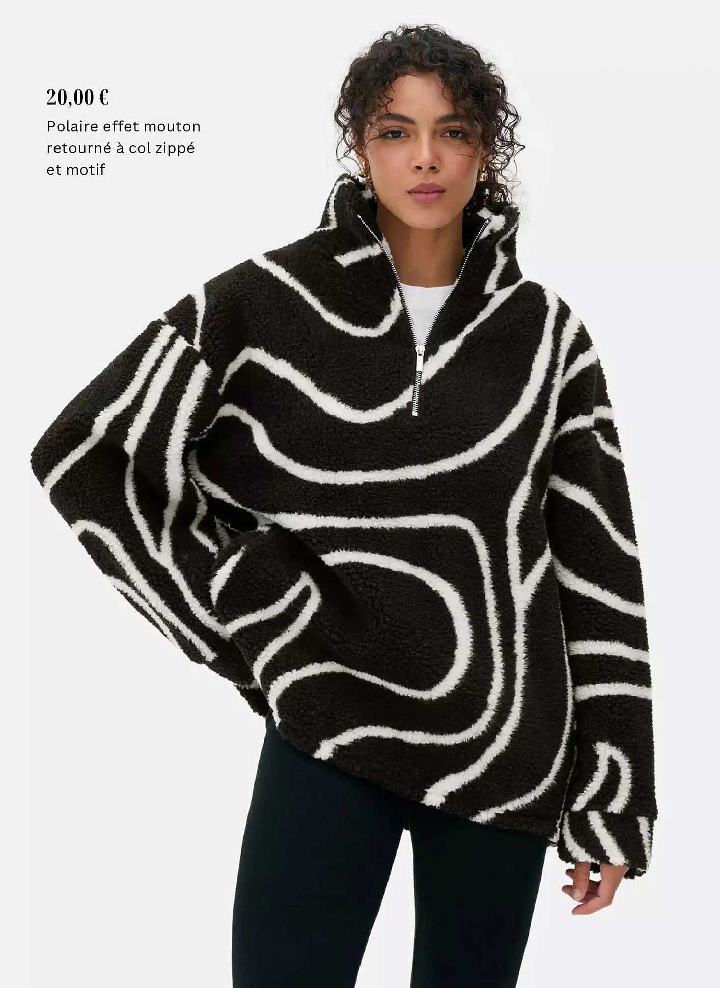 Polaire effet mouton retourné à col zippé et motif