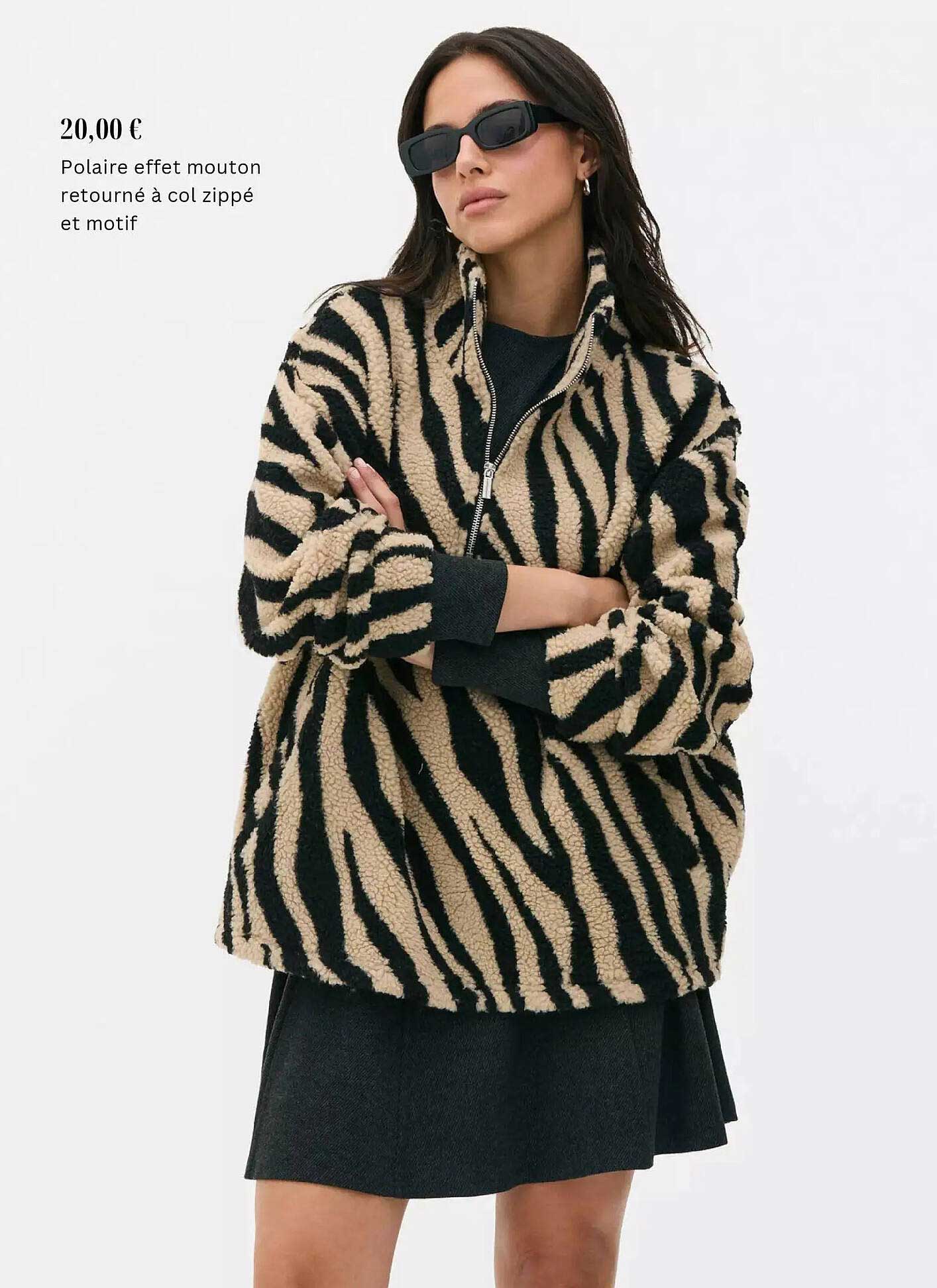 Polaire effet mouton retourné à col zippé et motif