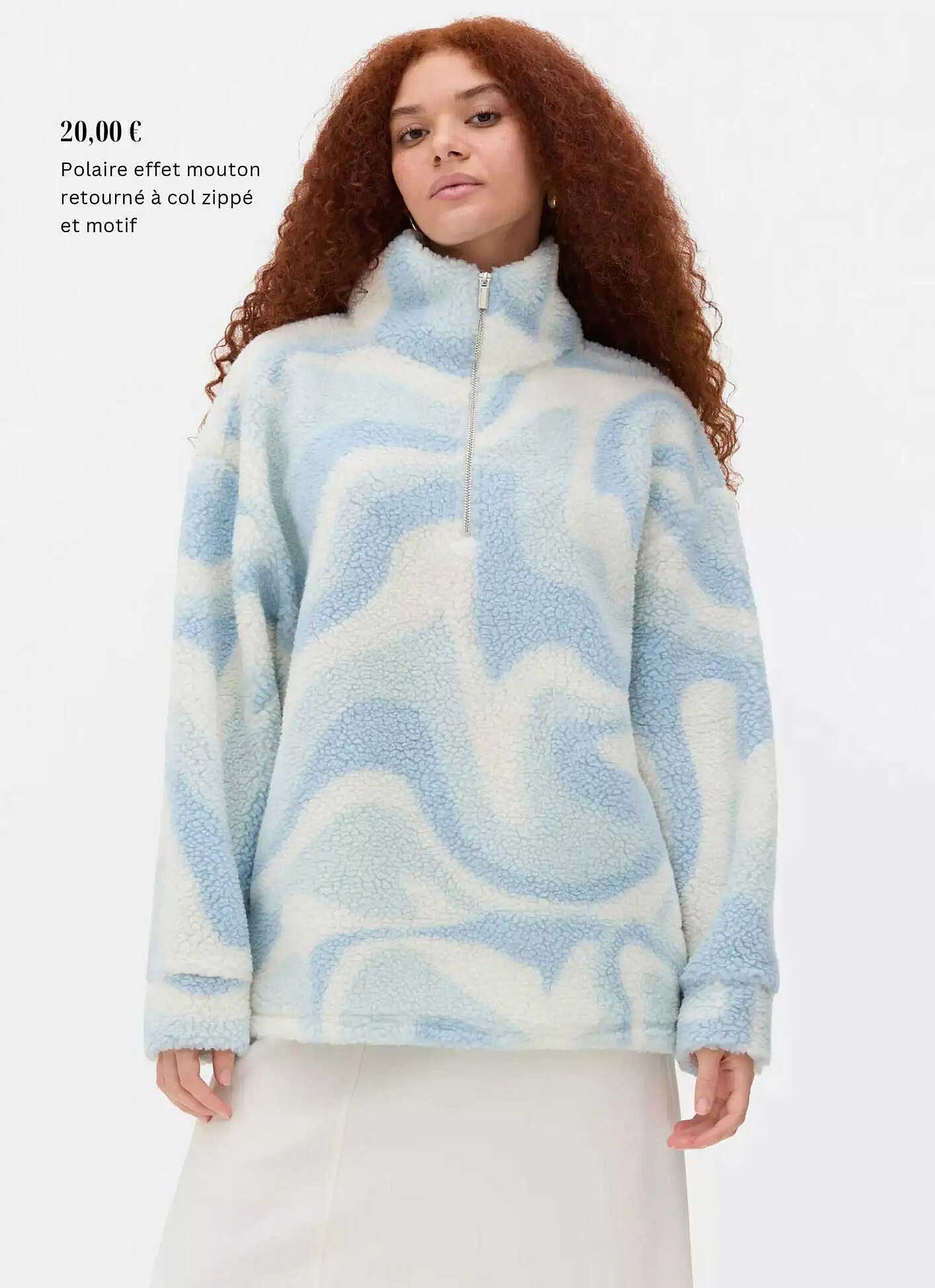 Polaire effet mouton retourné à col zippé et motif