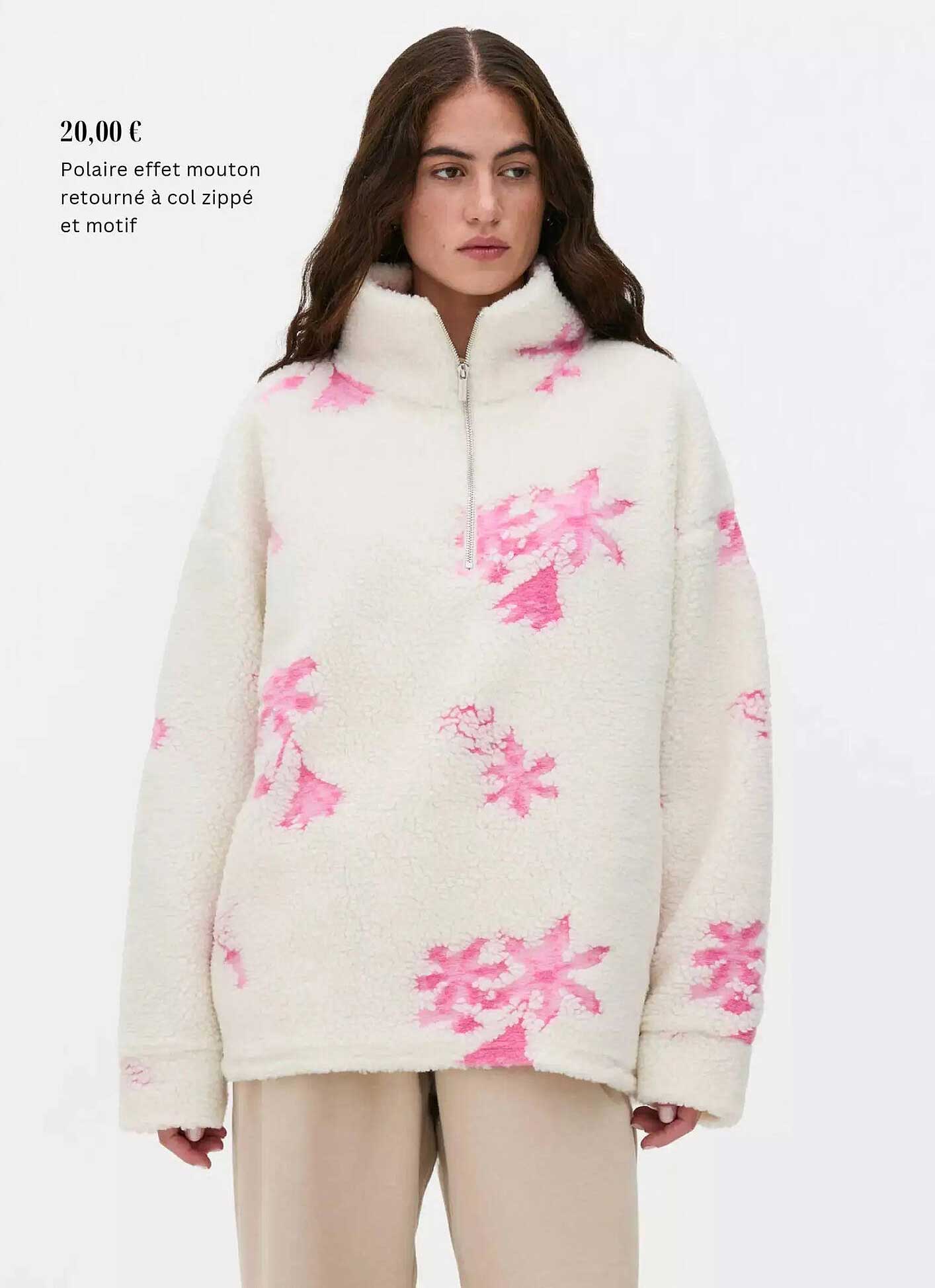 Polaire effet mouton retourné à col zippé et motif