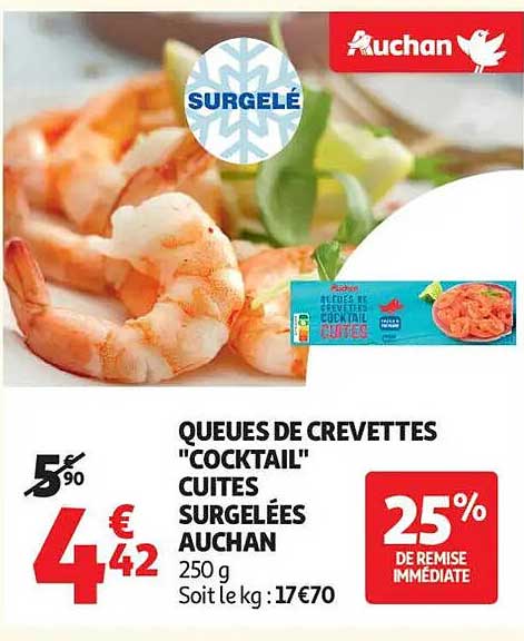 QUEUES DE CREVETTES "COCKTAIL" CUITES SURGELEES AUCHAN