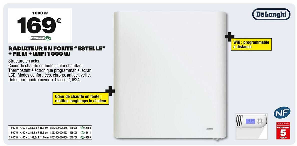 RADIATEUR EN FONTE “ESTELLE” + FILM + WIFI 1000 W