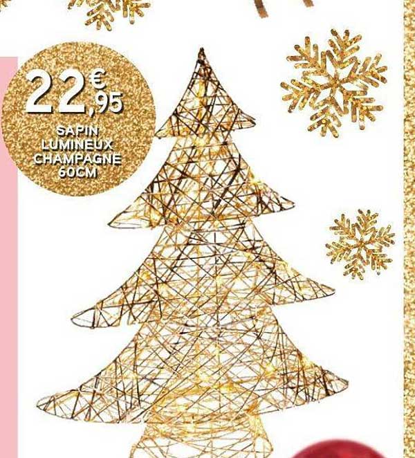 SAPIN LUMINIEUX CHAMPAGNE 60CM