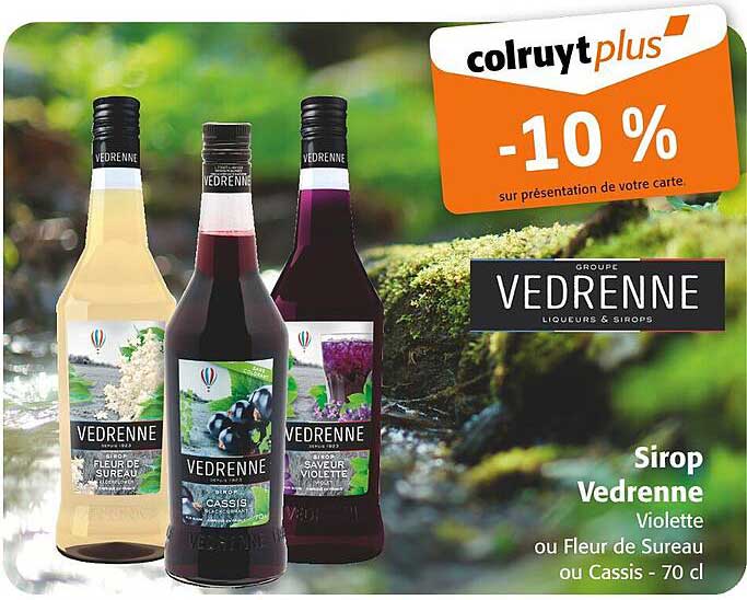 Sirop Vedrenne Violette ou Fleur de Sureau ou Cassis - 70 cl