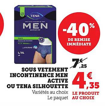 Sous Vêtement Incontinence Men Active ou Tena Silhouette
