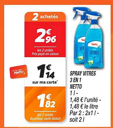 SPRAY VITRES 3 EN 1 NETTO