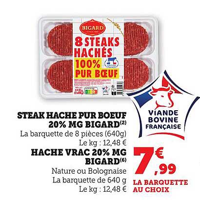 STEAK HACHE PUR BOEUF 20% MG BIGARD