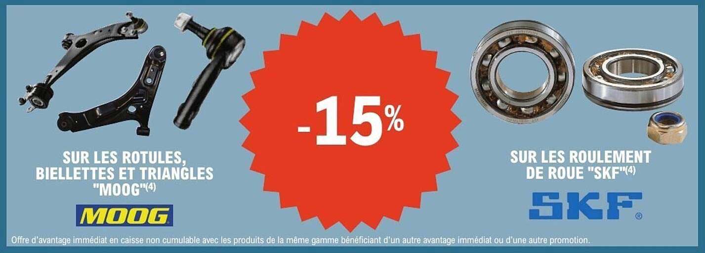 SUR LES ROTULES, BIELLETTES ET TRIANGLES "MOOG"(4) SUR LES ROUELEMENT DE ROUE "SKF"(4) -15%