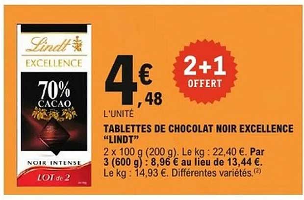 TABLETTES DE CHOCOLAT NOIR EXCELLENCE "LINDT"